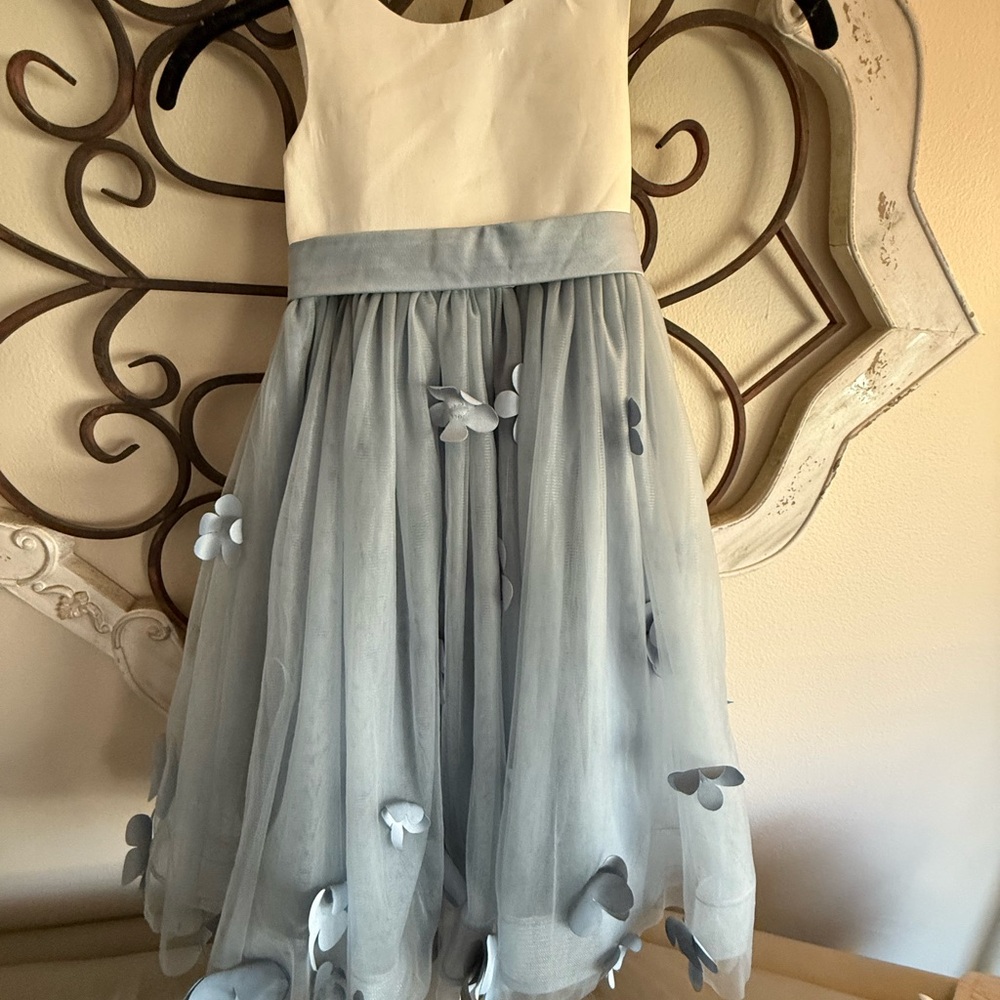 Azazie White and Dusty Blue Kids Formal Dress